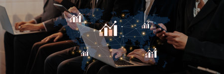 Visualization of global economic growth and stock market data. Financial chart analysis shows...