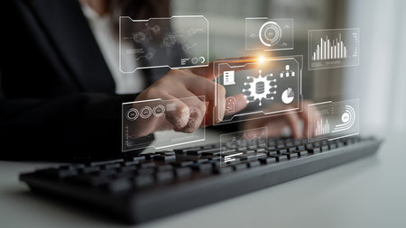 Big data visualization dashboard showing analytics, insights, and performance. Data supports decisions, data reveals trends, data powers analytics, and transforms strategy.の写真素材