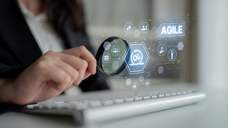 Agile project management using teams and agile planning for agile development. Agile enables flexibility, collaboration, and continuous improvement across modern workflows.の写真素材