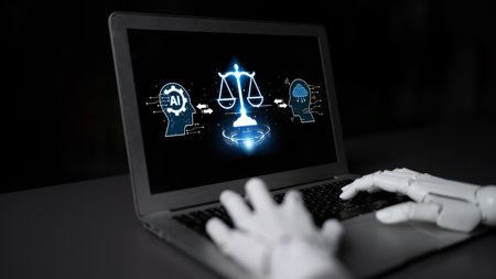 AI ethics ensures fairness, transparency, and responsibility in intelligent systems, guiding safe and trusted AI integration in society. Artificial intelligence splineの写真素材