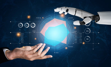 AI artificial intelligence drives data analytics with predictive models, smart dashboards, and...