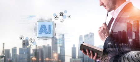 An enterprise AI platform concept. The central processor integrates with business solutions like...