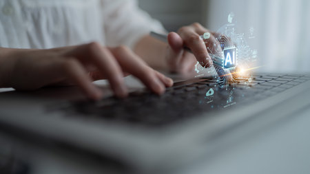 Concept of an enterprise Artificial Intelligence solution. A central processor powers machine learning for business automation, innovation, and intelligent data analysis.の写真素材