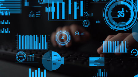 A captivating visual representing digital data analytics, featuring a vibrant display of graphs and...
