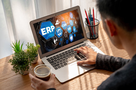 ERP enterprise resource planning software for modish business to plan the marketing strategyの写真素材
