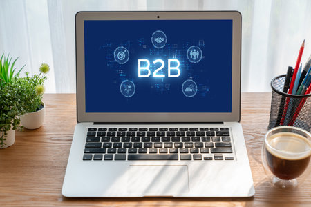 Business person navigates B2B landscape, harness technology to enhance business-to-business connections. Discover reshapes B2B interaction, driving innovation in business-to-businesses strategy. briskの写真素材