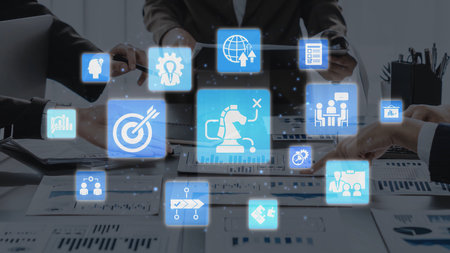 Business strategy defines goals and long-term direction. A clear business strategy supports decision-making, with business strategy driving growth and business strategy execution. Funnelの写真素材