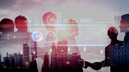 High-tech data visualization dashboard for analytics and performance tracking, including data...