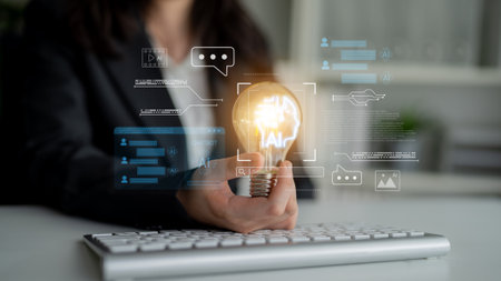 AI chatbot interface, communication bubbles, and connected data elements representing automated conversation and analytics systems Parseの写真素材