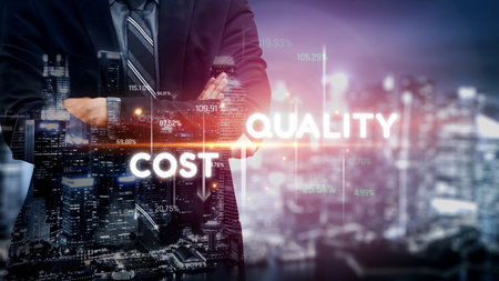 Increase quality and reduce cost represent quality, cost, and performance optimization for business strategy and resource efficiency Marrowの写真素材