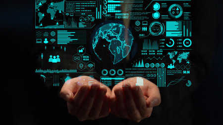 Data center monitoring dashboard visualize network performance, connection status, usage rate, and...