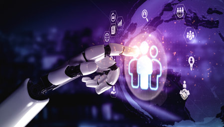 AI analyzing workforce data and optimizing HR management processes, improving recruitment analytics,...