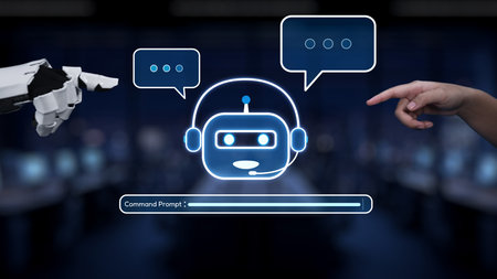 Explore the futuristic world of chatbot interaction with a virtual assistant interface, showcasing...