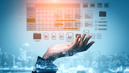 Digital visualization of multiple project timelines with progress tracking, documents, and team...