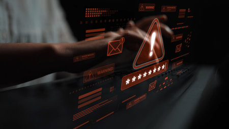 Password security breach warning with red asterisk box, cybersecurity alert, lock icons, and critical vulnerability signals in digital system access Marrowの写真素材