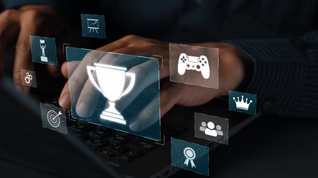 Achievement and success concept representing goal accomplishment, motivation, performance, competition, and excellence in business and personal growth.の写真素材