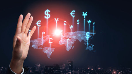 Currency exchange and fintech innovation in global money transfer, digital currency conversion, secure currency exchange platforms, and next-generation money exchange technologies.の写真素材