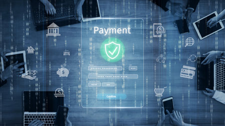 Secure online payment, safe e-commerce transactions, digital payment solutions, online financial security, and electronic payment systems ensuring smooth business continuity.の写真素材