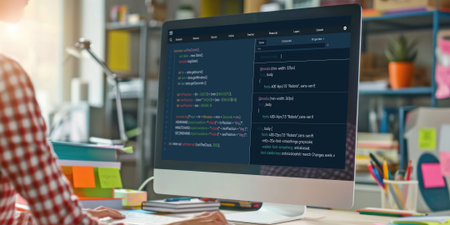 Software development programming on computer screen for brisk application and program codingの素材