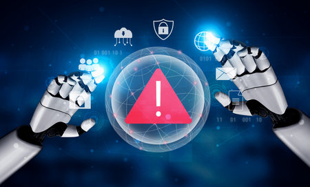 AI monitoring and detecting cybersecurity threats, identifying data breaches and system vulnerabilities to enhance digital protection and prevent cyberattacks Parseの写真素材