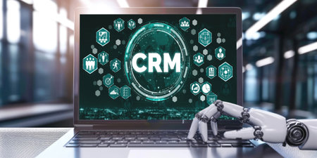 Customer relationship management system on brisk computer for CRM business and enterpriseの素材