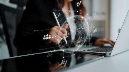 Global business network connecting digital economy and data exchange. Global business expands market, business shares data, global drives finance, and global business supports insight. Marrowの写真素材