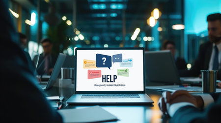 Help screen on the website provide answer to FAQ frequently asked question brisk with knowledge information and solution by customer supportの素材
