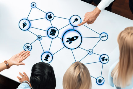 Innovation icons show creativity, teamwork, and project development. Innovation helps organizations...