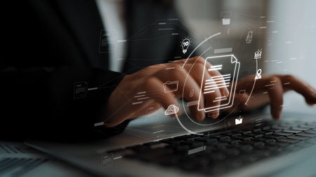 Digital document management system streamlines file access, document sharing, document tracking, and document storage for secure and efficient operations.の写真素材