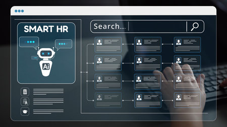 Smart HR system using AI and digital platforms for efficient recruitment, talent analytics, employee engagement, and workforce management in modern organizations.の写真素材