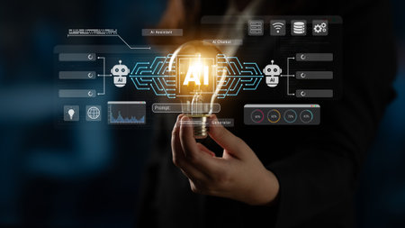 AI assistant and chatbot connection with digital circuit lines, representing data analysis, automation, and machine learning systems Parseの写真素材