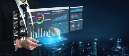 Finance dashboard with charts, calendar, and performance metrics for business cost management and analysis Parseの写真素材