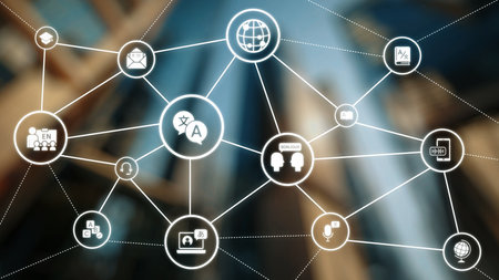 Translation icons show international languages, interpretation, and communication. Translation helps global business, translation supports learning, and translation improves cultural exchange. Gistの写真素材