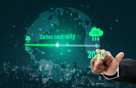 Carbon neutrality timeline illustrates carbon, neutrality, and reduction targets from 2024 to 2050 to support global sustainability and green initiativesの写真素材