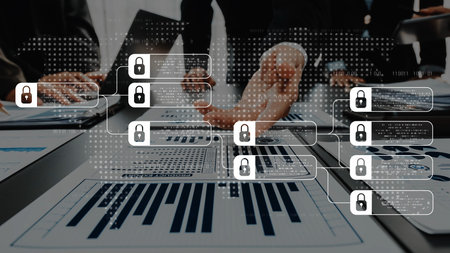 This image captures a modern workspace where teamwork meets data analysis, highlighting data...