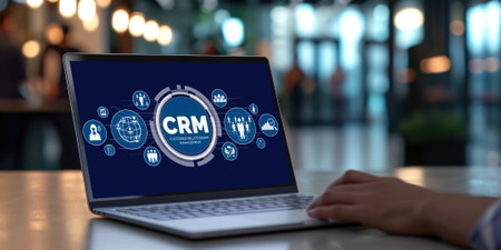 Customer relationship management system on brisk computer for CRM business and enterpriseの素材
