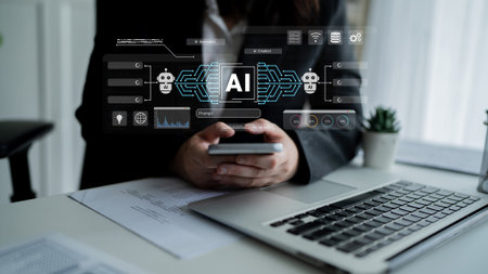 AI assistant and chatbot connection with digital circuit lines, representing data analysis, automation, and machine learning systems Parseの写真素材