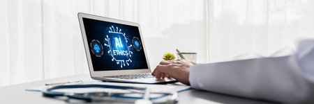 AI ethics responsibility standard law and rules on computer screen provide report of AI ethic...