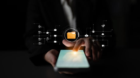 Digital folder systems enhance file organization, secure cloud access, and structured document workflows for improved productivity.の写真素材