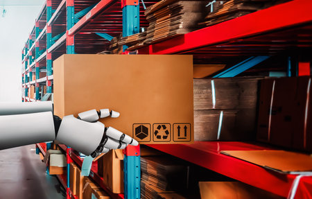 Innovative industry robot working in warehouse for human labor replacement . Concept of artificial...