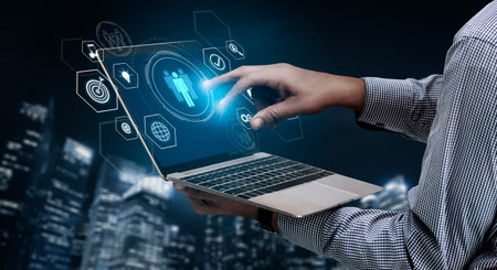 Business teamwork system showing digital communication and performance tracking. Teamwork improves collaboration, drives success, teamwork enhances planning, and teamwork supports productivity. Vouchの写真素材