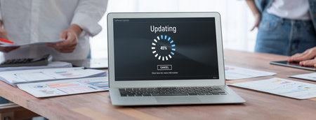 Software update on computer for brisk version of device software upgradeの写真素材