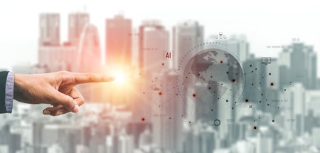 Global AI network showing connection between AI, global, and network elements across the digital...