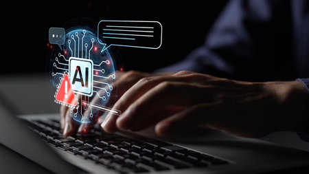 AI interface showing prompt error warning and system alert. AI prompt failure can lead to incorrect output or hallucination. Managing AI prompt error is crucial in safe AI deployment.の写真素材