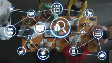 The concept of malware protection is vital for cybersecurity. This system provides robust virus protection, scanning for threats to ensure data safety and network security.の写真素材