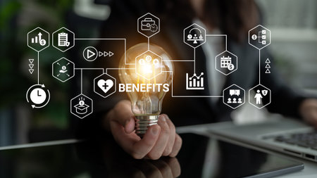 Employee benefits structure includes financial incentives, work flexibility, and career support Parseの写真素材