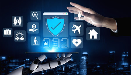 AI analyzing insurance data for claims, risk prediction, and fraud detection, improving policy...