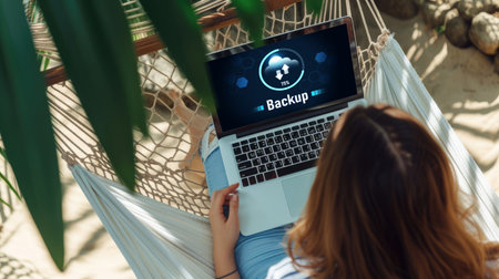 Backup Storage Data Internet Technology Business concept. Database storage cloud technology file data transfer sharing, cyber, big data information, internet banking application download upload briskの素材