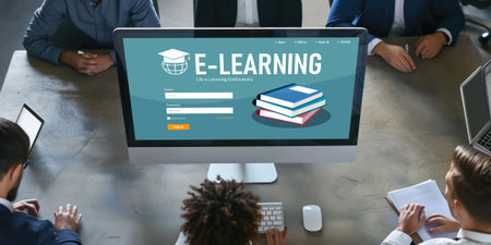 E-learning website with brisk sofware for student to study online on the internet networkの素材