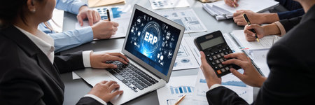 Business intelligence and data analysis concept. Analyst team working on financial data analysis...
